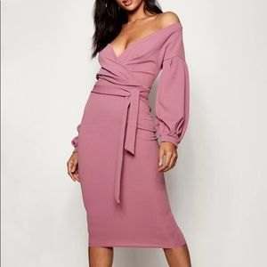 NWT Womens Plus Size Tall Off The Shoulder Midi Bodycon Dress Pink Mink Sz 18